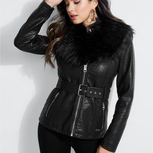 guess leather fur jacket